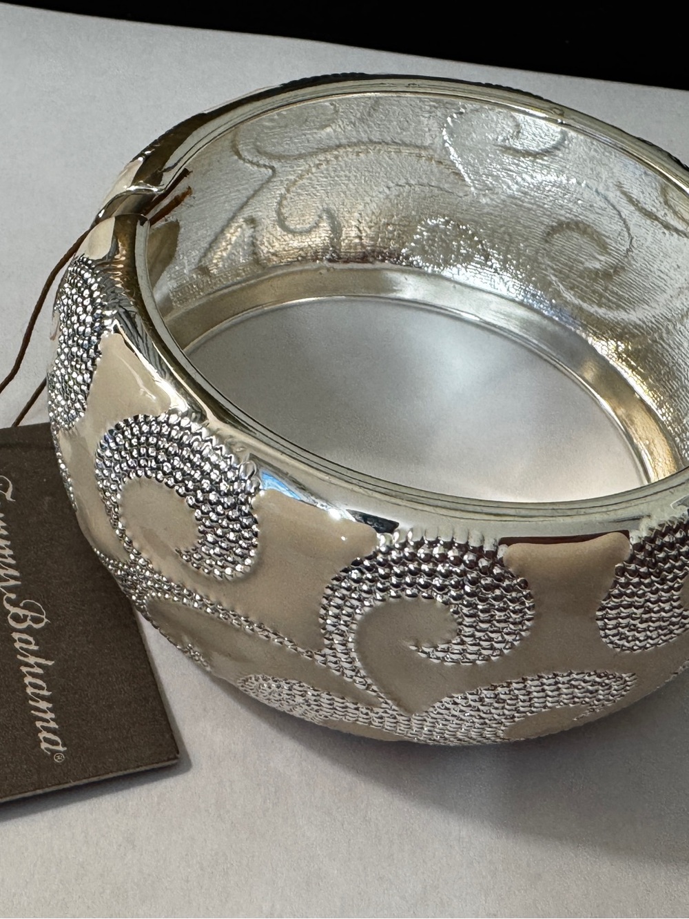 Tommy Bahama Cream and Silver Decorative Bangle Vase